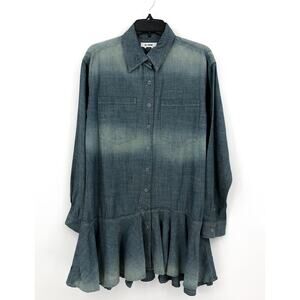 RE/DONE Womens Curved Seam Oxford Dress Small Amore Indigo Blue Long Sleeve NWT